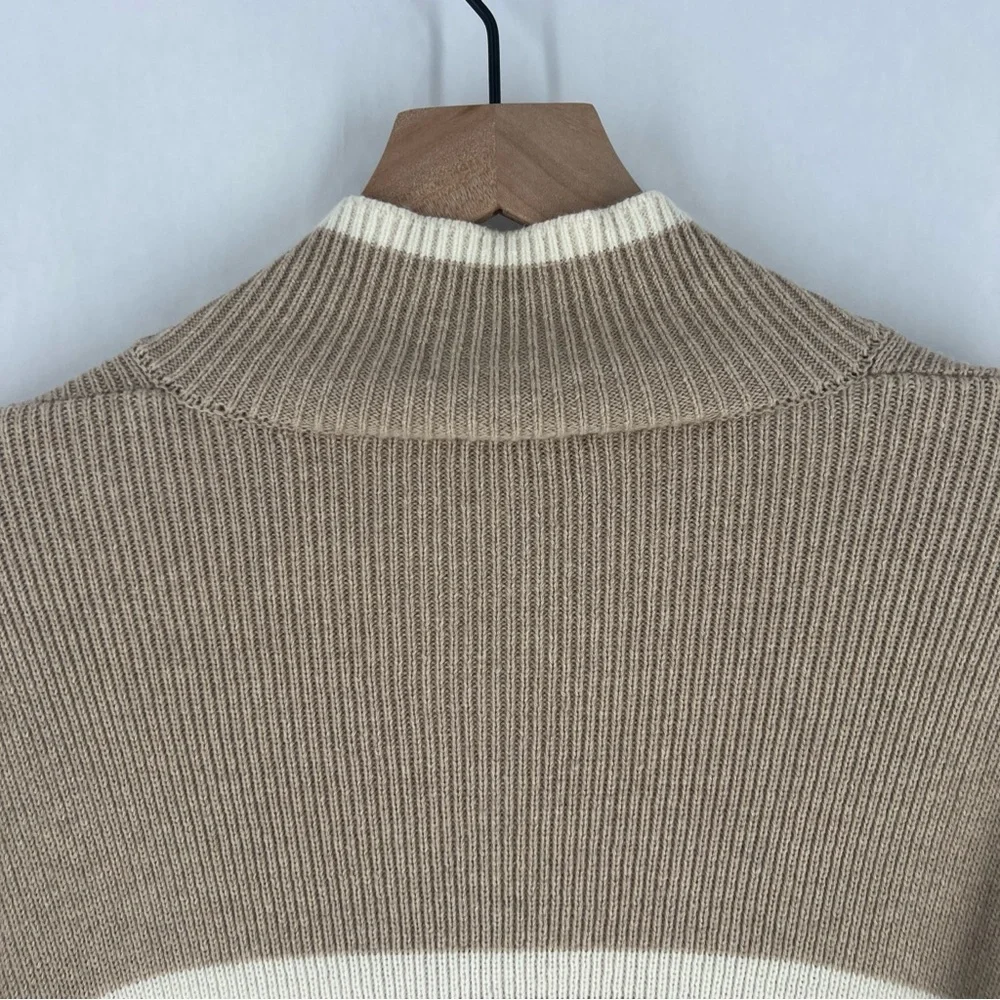 Rails Tessa‎ Sweater Merino Wool Sand Striped Quarter Zip Mock Neck Sweater L